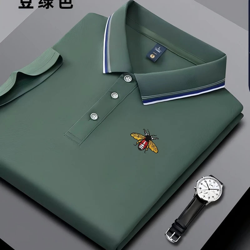 Camisa polo masculina bordada de manga curta casual de negócios, elegante, respirável, confortável e versátil